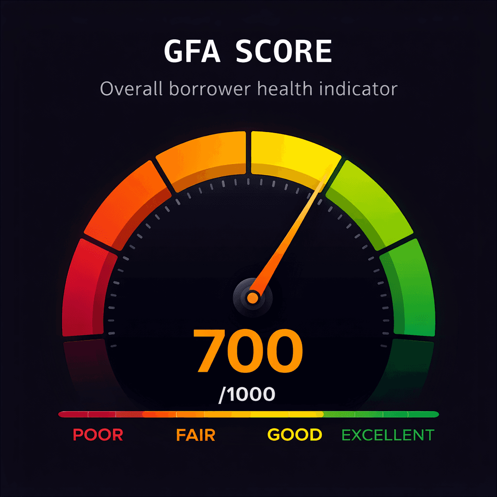 GFA Score gauge showing 700/1000